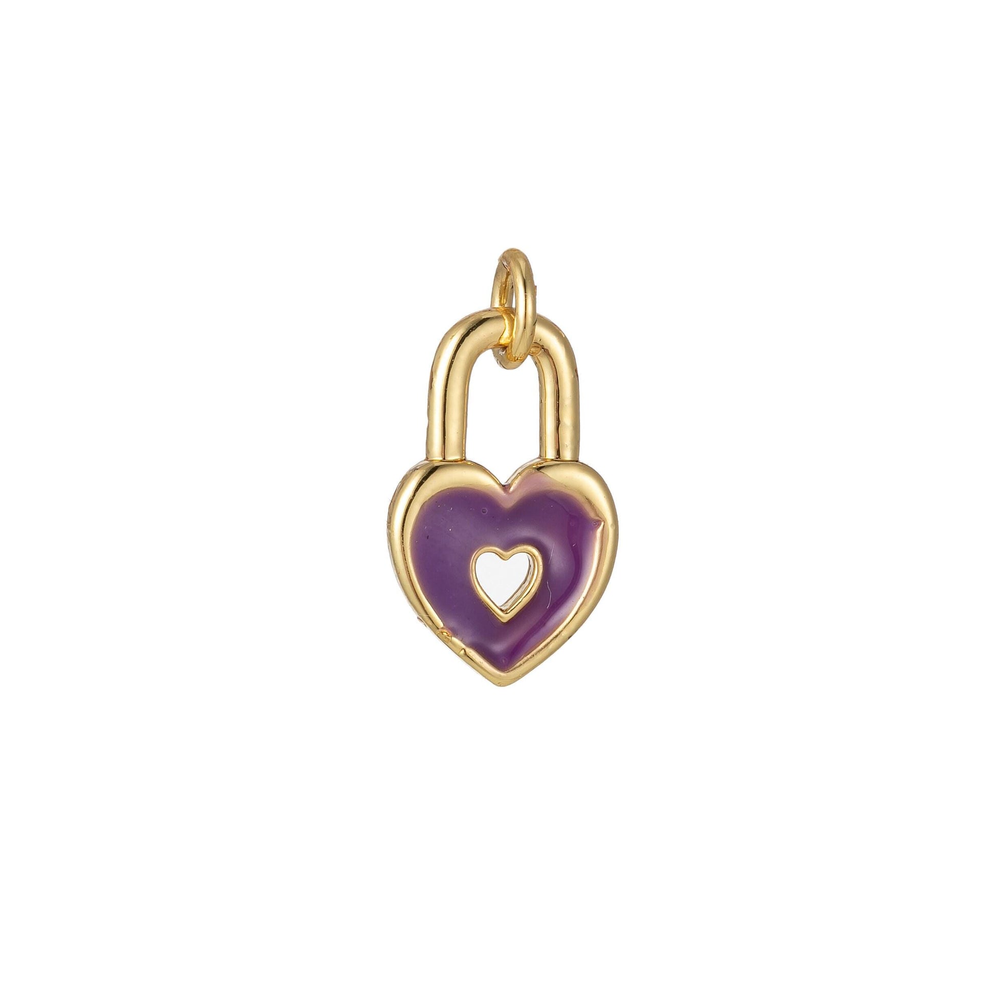 Gold dainty heart padlock charm colorful enamel lock charm for necklace bracelet jewelry making black blue pink green orange purple e800