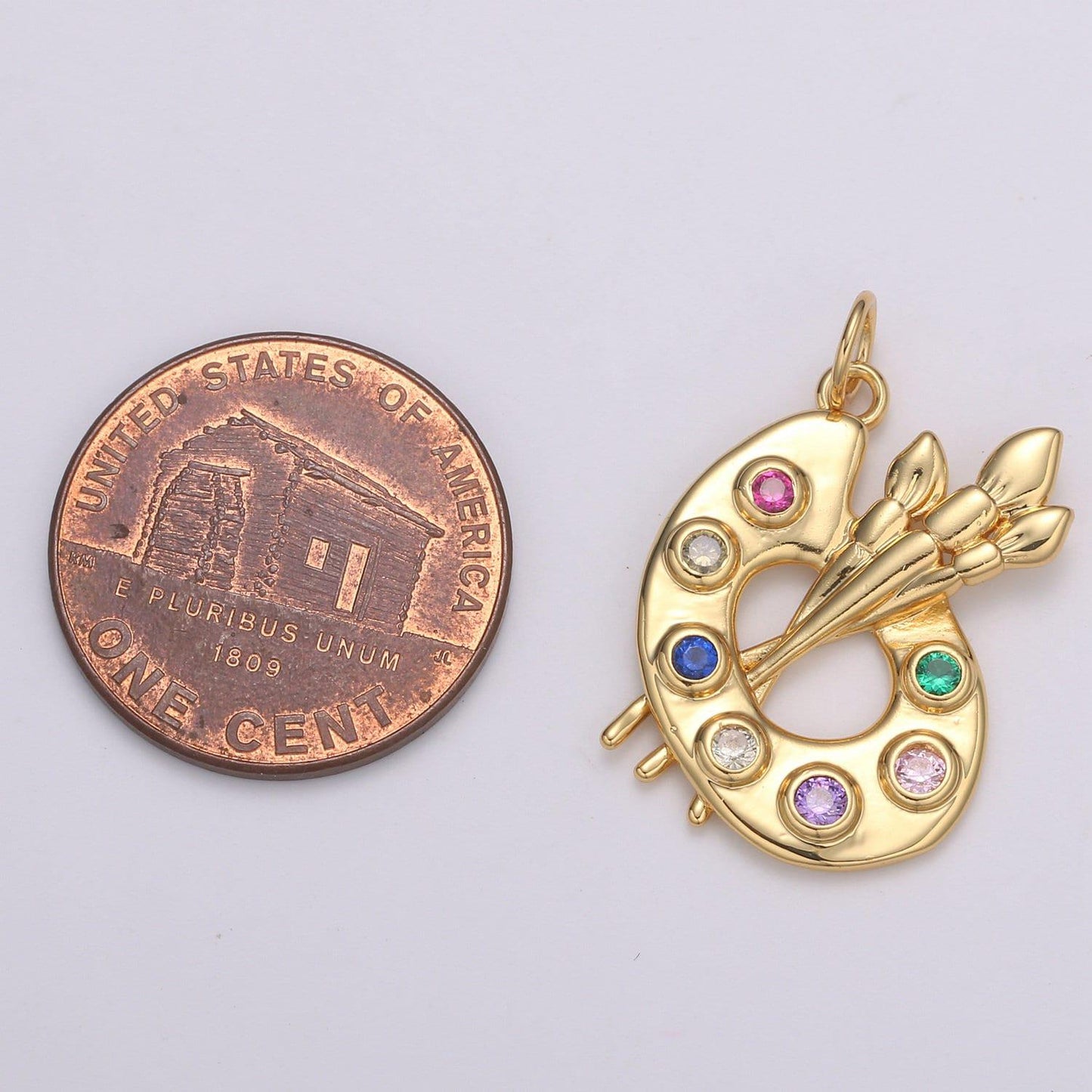25x18mm 24k gold  painting palette charms, artist multi color cz charm pendant, brush art for bracelet earring necklace supply, d-251