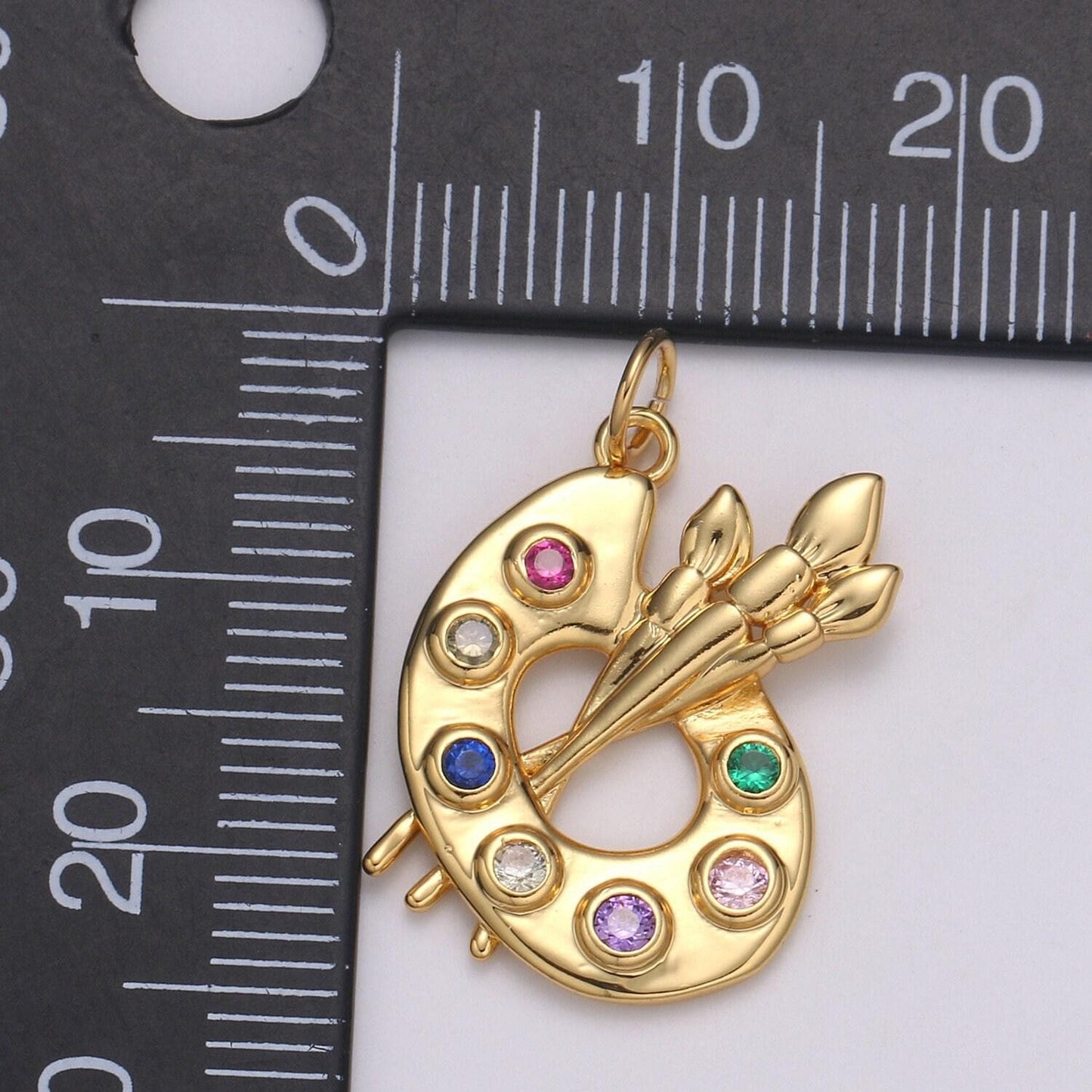 25x18mm 24k gold painting palette charms, artist multi color cz charm pendant, brush art for bracelet earring necklace supply, d-251, e-789