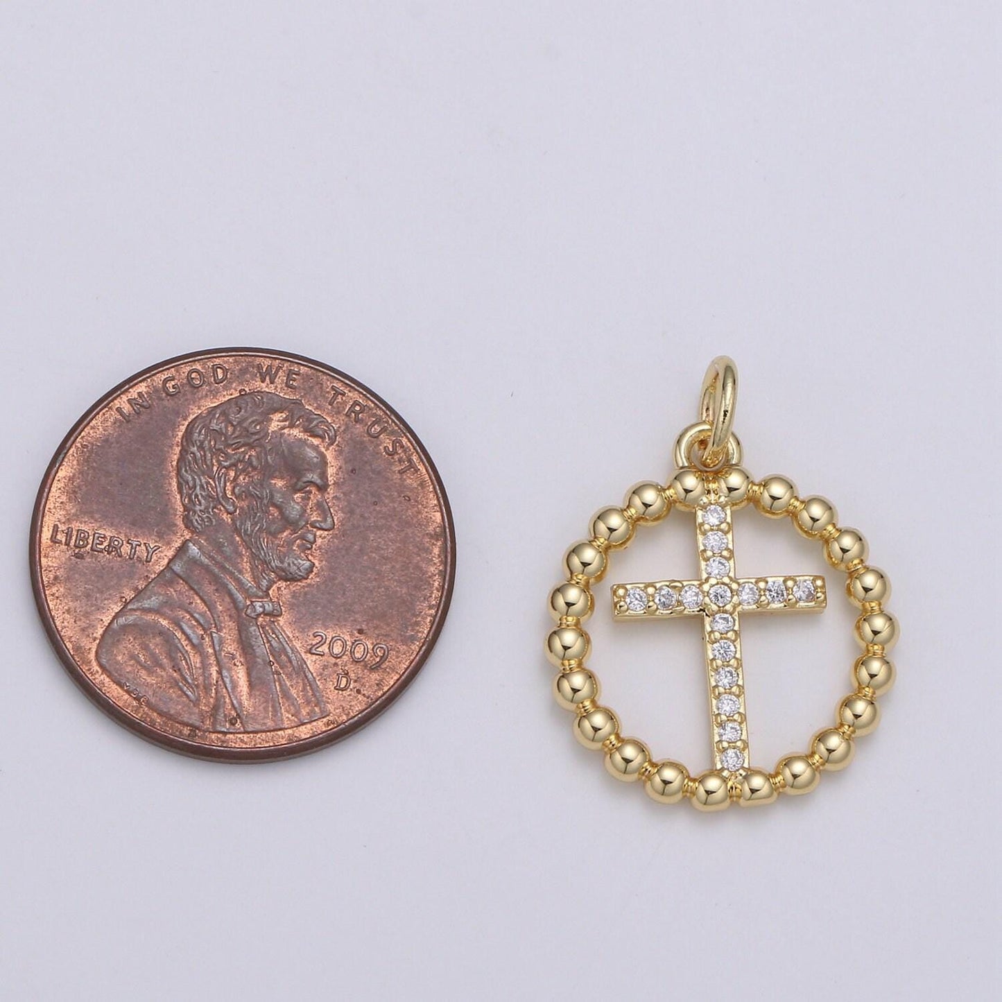Gold ball chain round charm, micro pave cz circle cross pendant, 21x16mm geometric charm for necklace earring bracelet supply chgf-2044