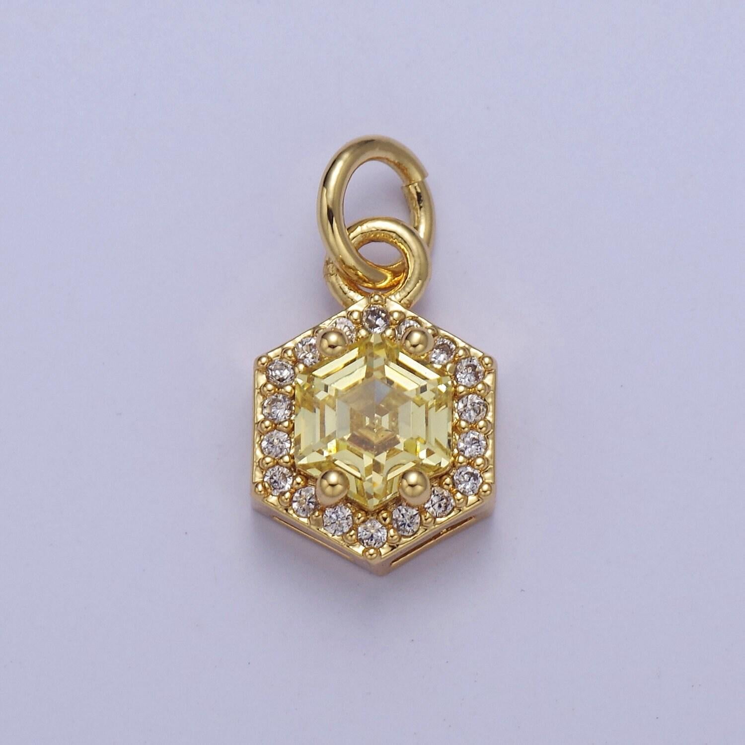 Mini 24k gold filled octagon charm cz micro pave pendant for bracelet necklace e-758 e-759 e-760 e-761 e-762