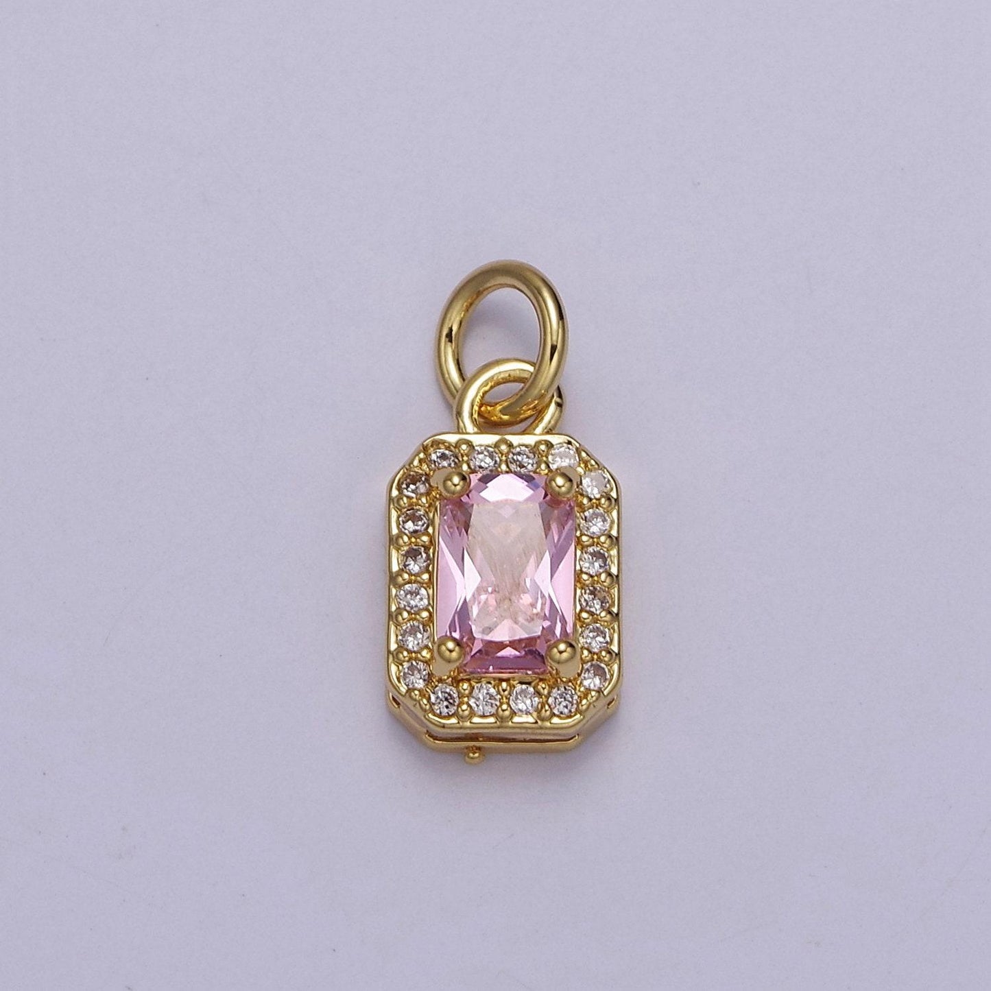 Dainty rectangle birthstone charm ,mini clear green pink purple yellow cz pendant for personalized jewelry making e-71
