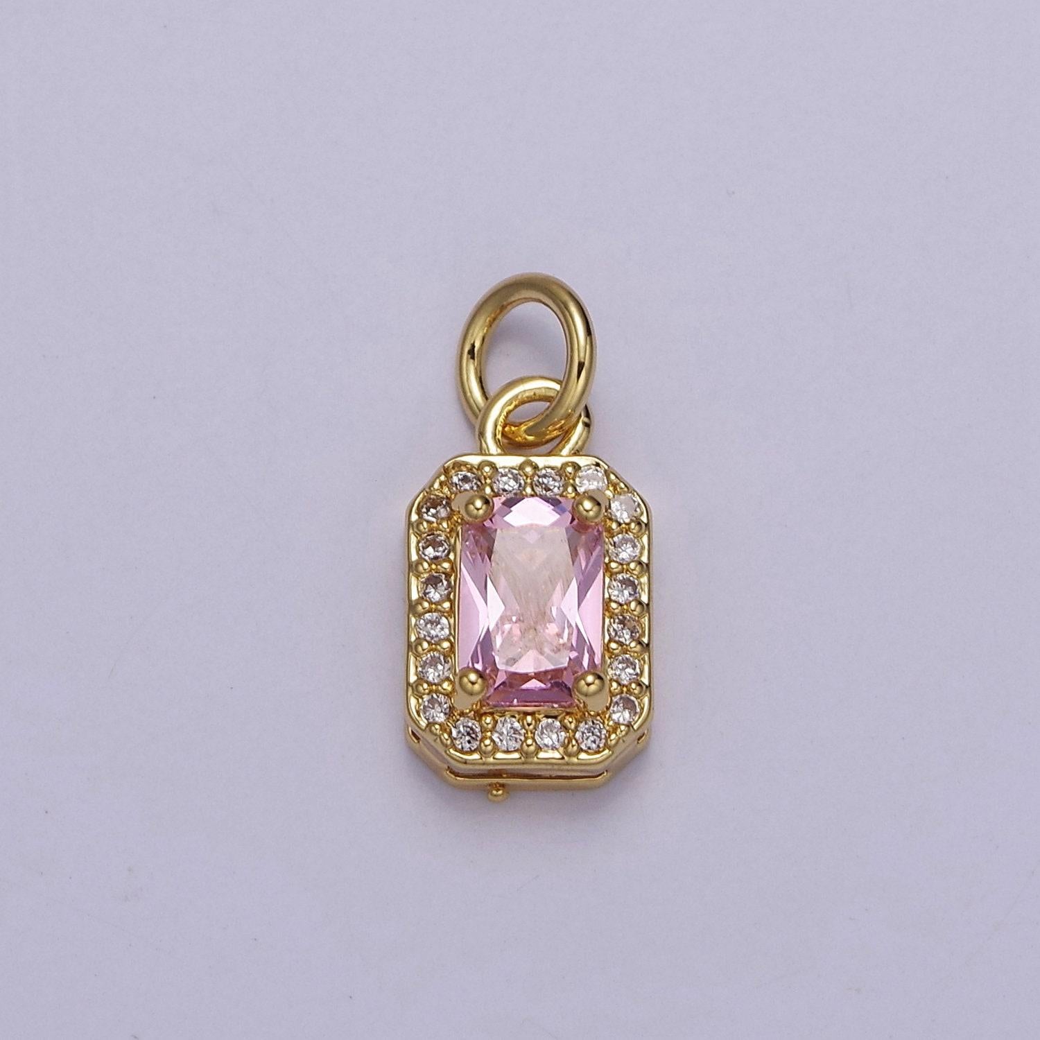 Dainty rectangle birthstone charm ,mini clear green pink purple yellow cz pendant for personalized jewelry making e-71