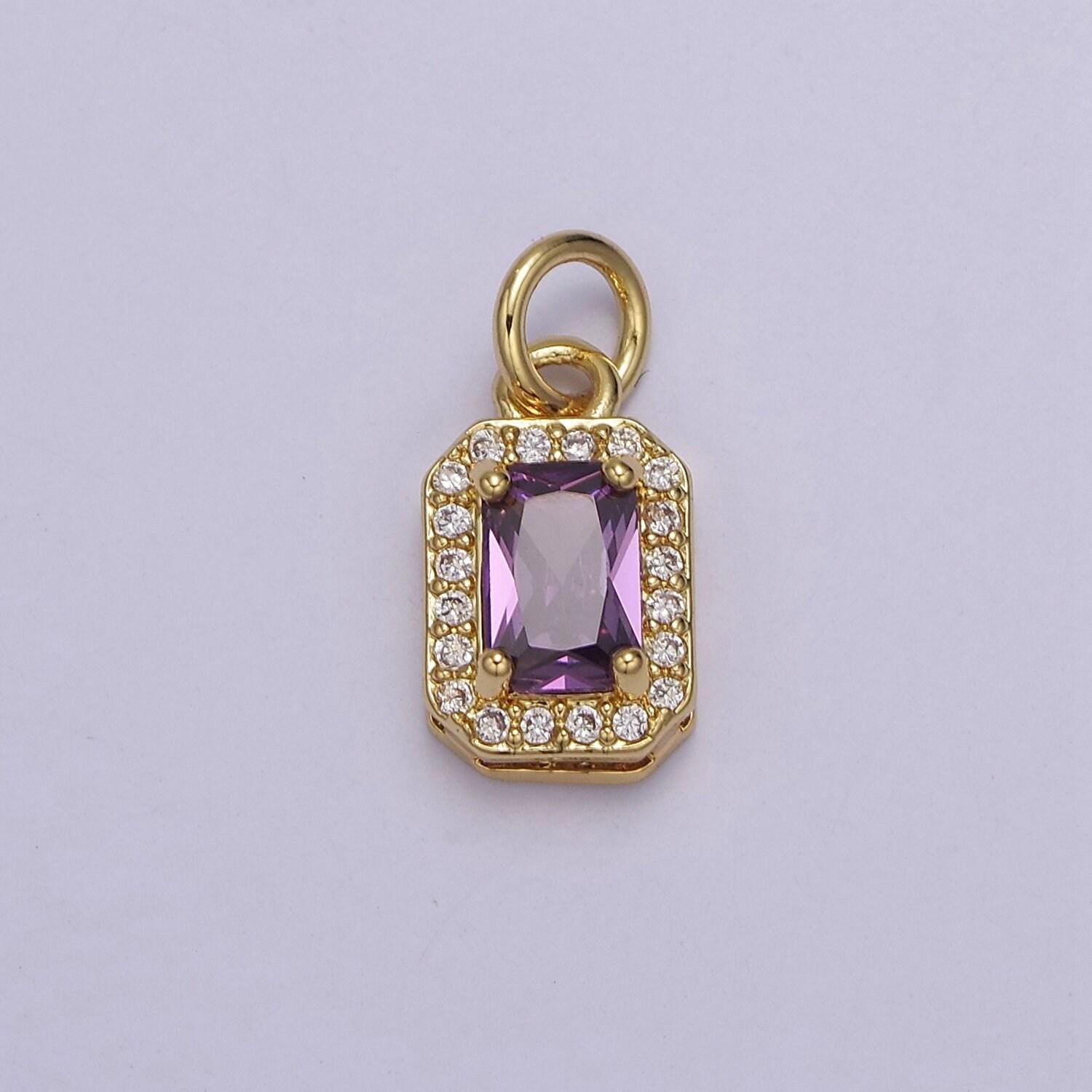 Dainty rectangle birthstone charm ,mini clear green pink purple yellow cz pendant for personalized jewelry making e-71