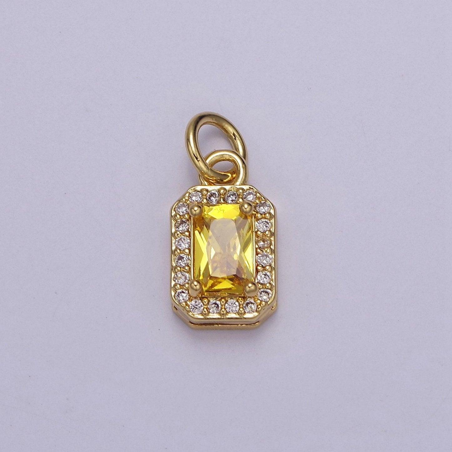 Dainty rectangle birthstone charm ,mini clear green pink purple yellow cz pendant for personalized jewelry making e-71