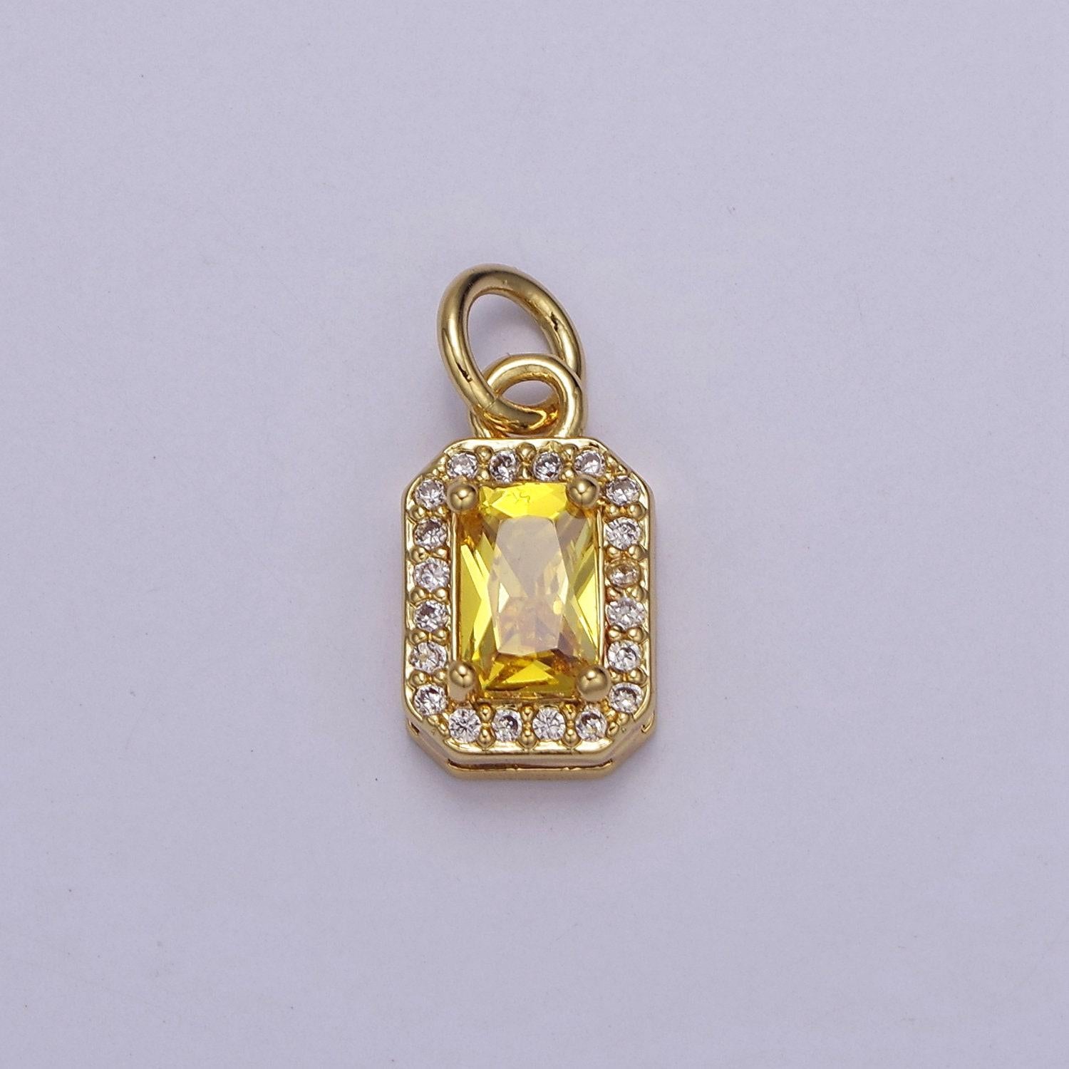 Dainty rectangle birthstone charm ,mini clear green pink purple yellow cz pendant for personalized jewelry making e-71
