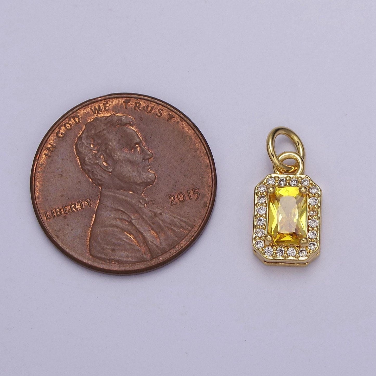 Dainty rectangle birthstone charm ,mini clear green pink purple yellow cz pendant for personalized jewelry making e-71