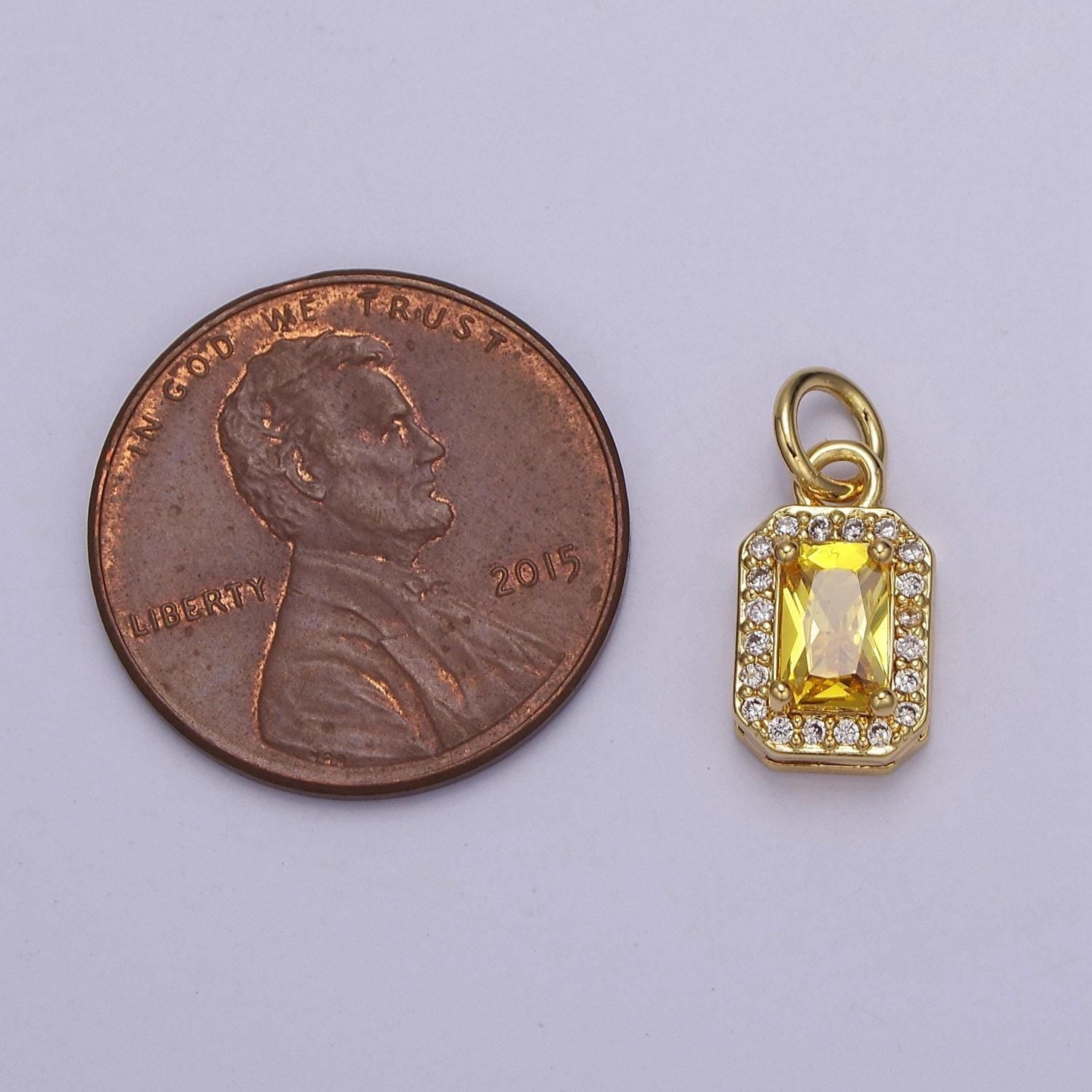Dainty rectangle birthstone charm ,mini clear green pink purple yellow cz pendant for personalized jewelry making e-71