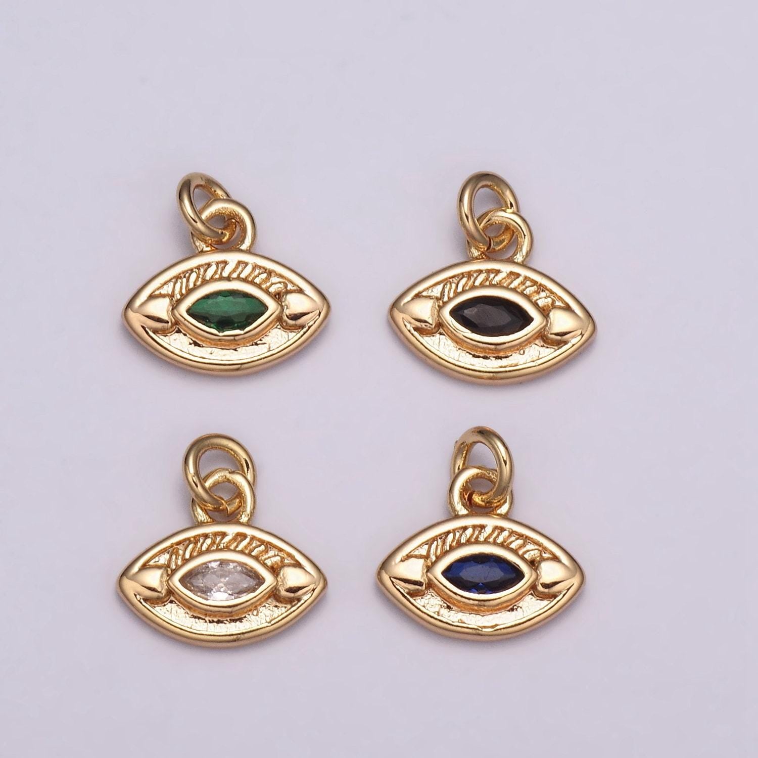 Dainty 18k gold filled evil eye charm round eye medallion disc charm for necklace earring bracelet supply
