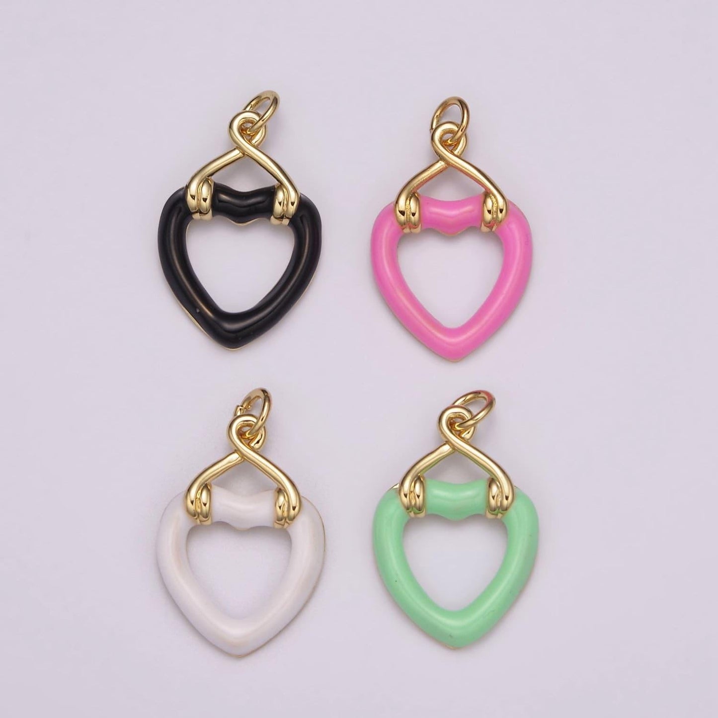 Open heart charms enamel colorful hearts black white pink green on gold filled for bracelet earring necklace charm