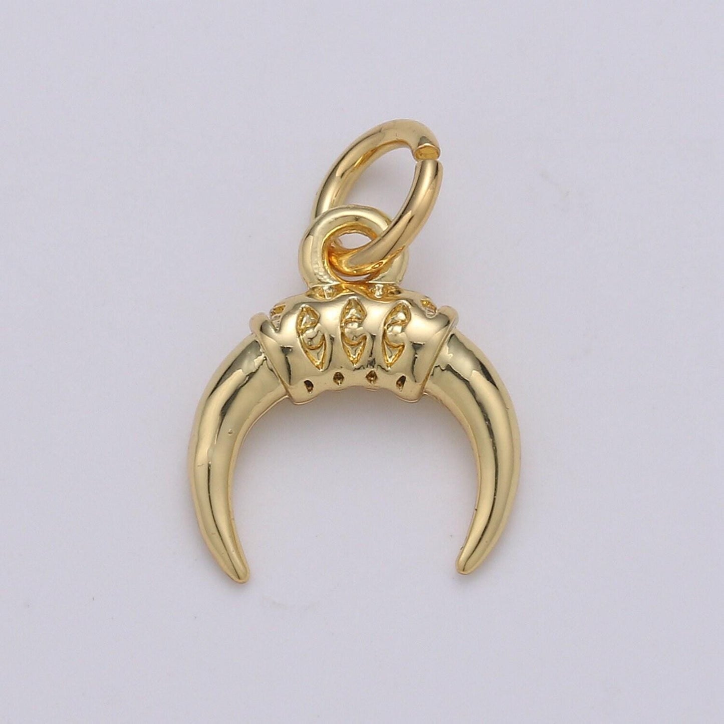 Gold crescent moon horn pendant - c shape wish moon charm, half moon, eclipse, tusk, celestial jewelry 24k gold charm, chgf-2036