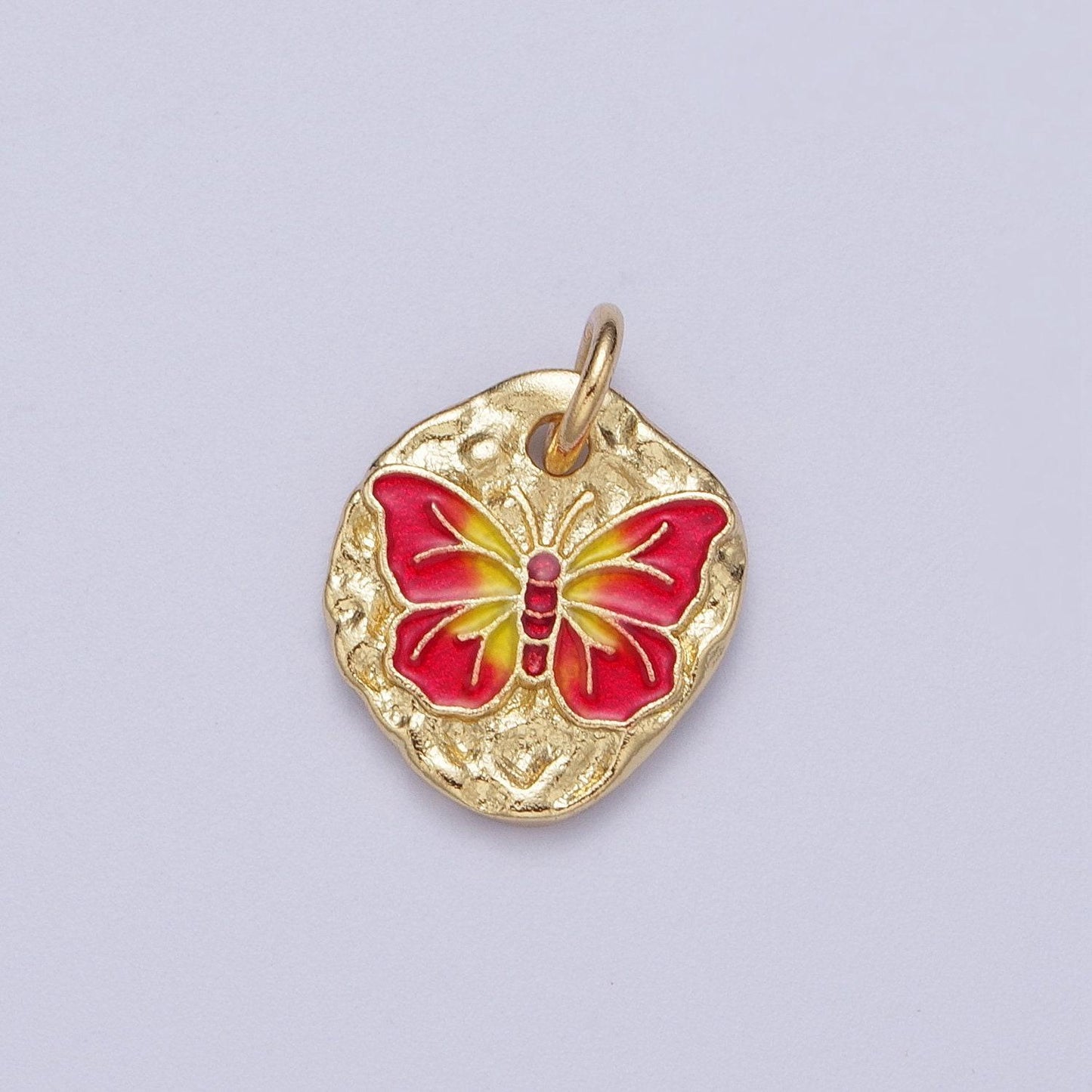 Cute gold butterflies abstract shaped pendant gold colorful enamel mariposa butterfly textured hammered medallion charm e672