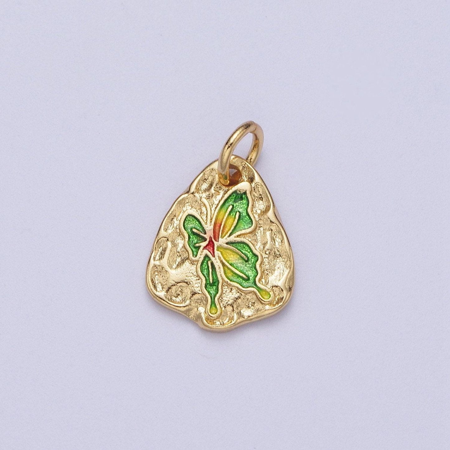 Cute gold butterflies abstract shaped pendant gold colorful enamel mariposa butterfly textured hammered medallion charm e672