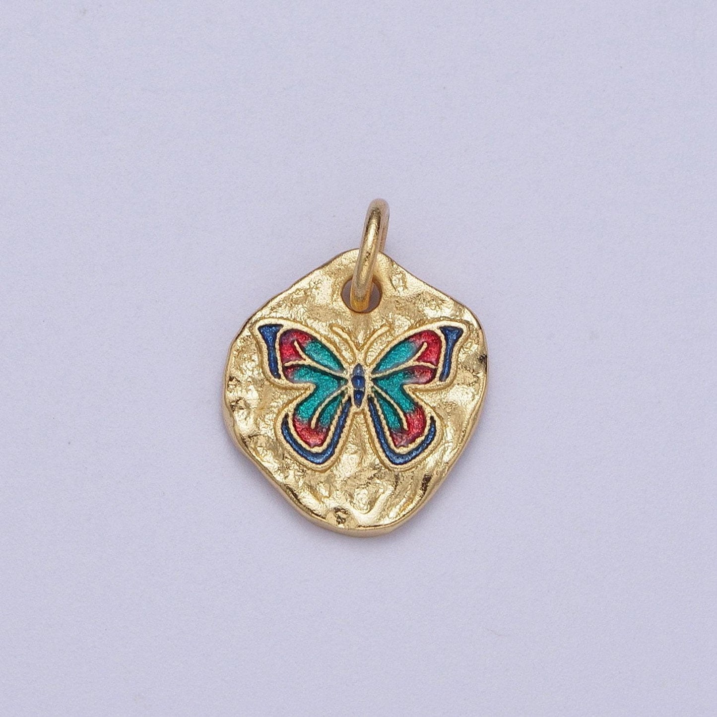 Cute gold butterflies abstract shaped pendant gold colorful enamel mariposa butterfly textured hammered medallion charm e672