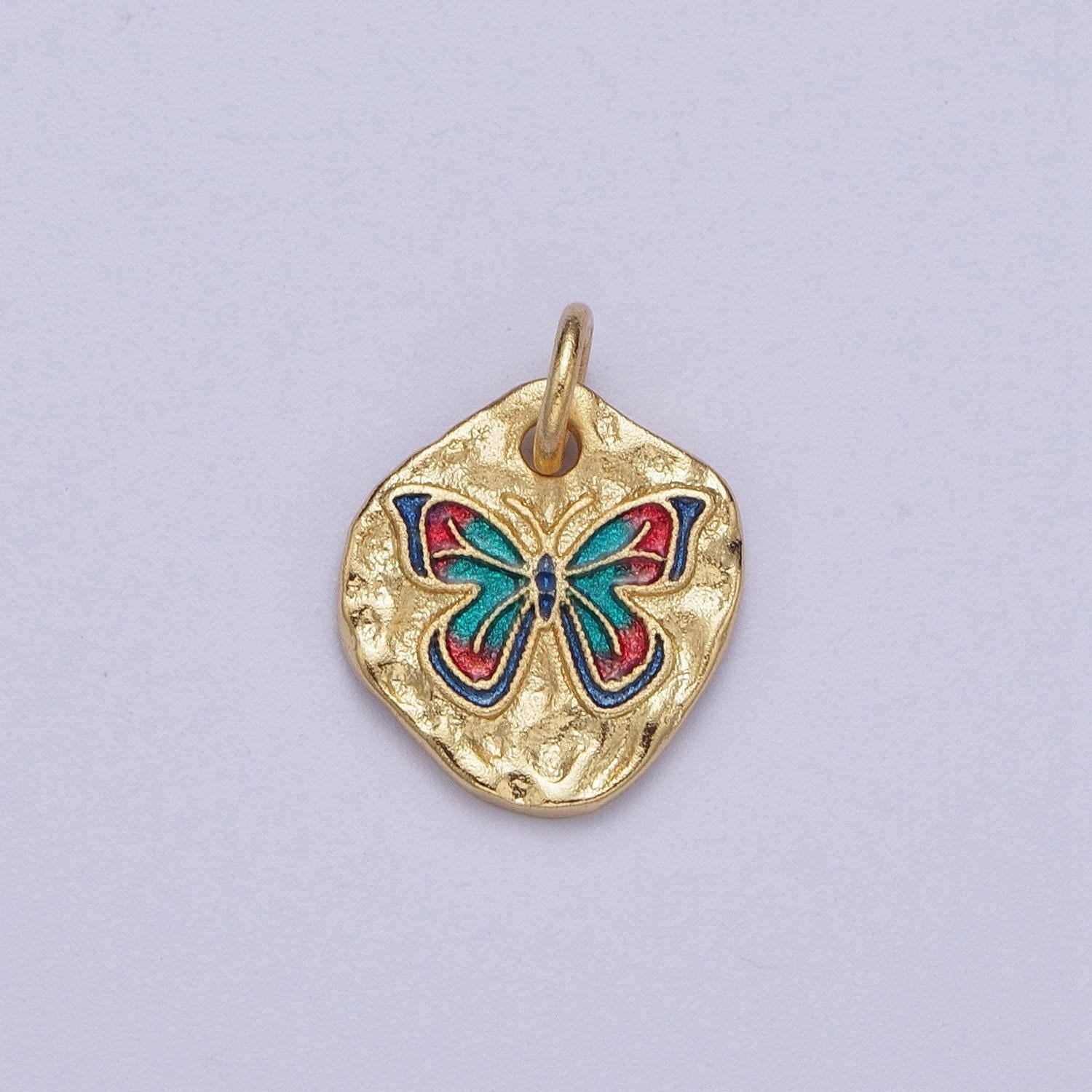 Cute gold butterflies abstract shaped pendant gold colorful enamel mariposa butterfly textured hammered medallion charm e672
