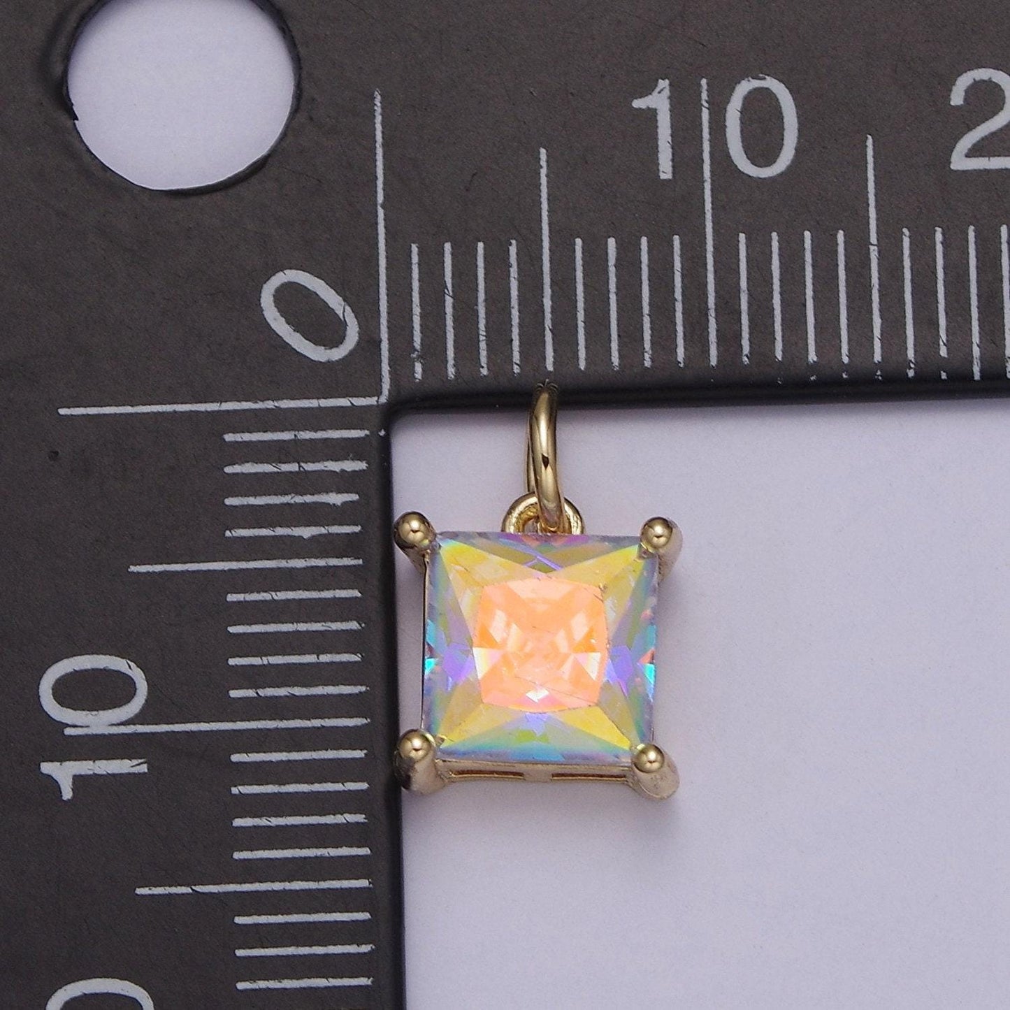Mini square rainbow ab charm cz charm, aurore boreale cubic zirconia charm, jewelry 18k gold filled