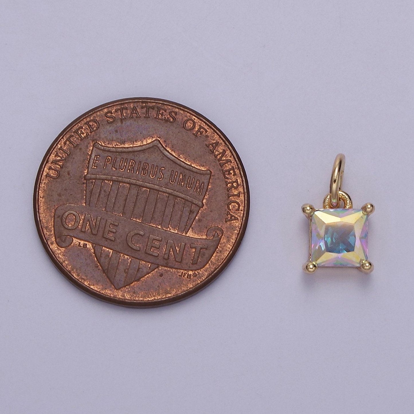 Mini square rainbow ab charm cz charm, aurore boreale cubic zirconia charm, jewelry 18k gold filled