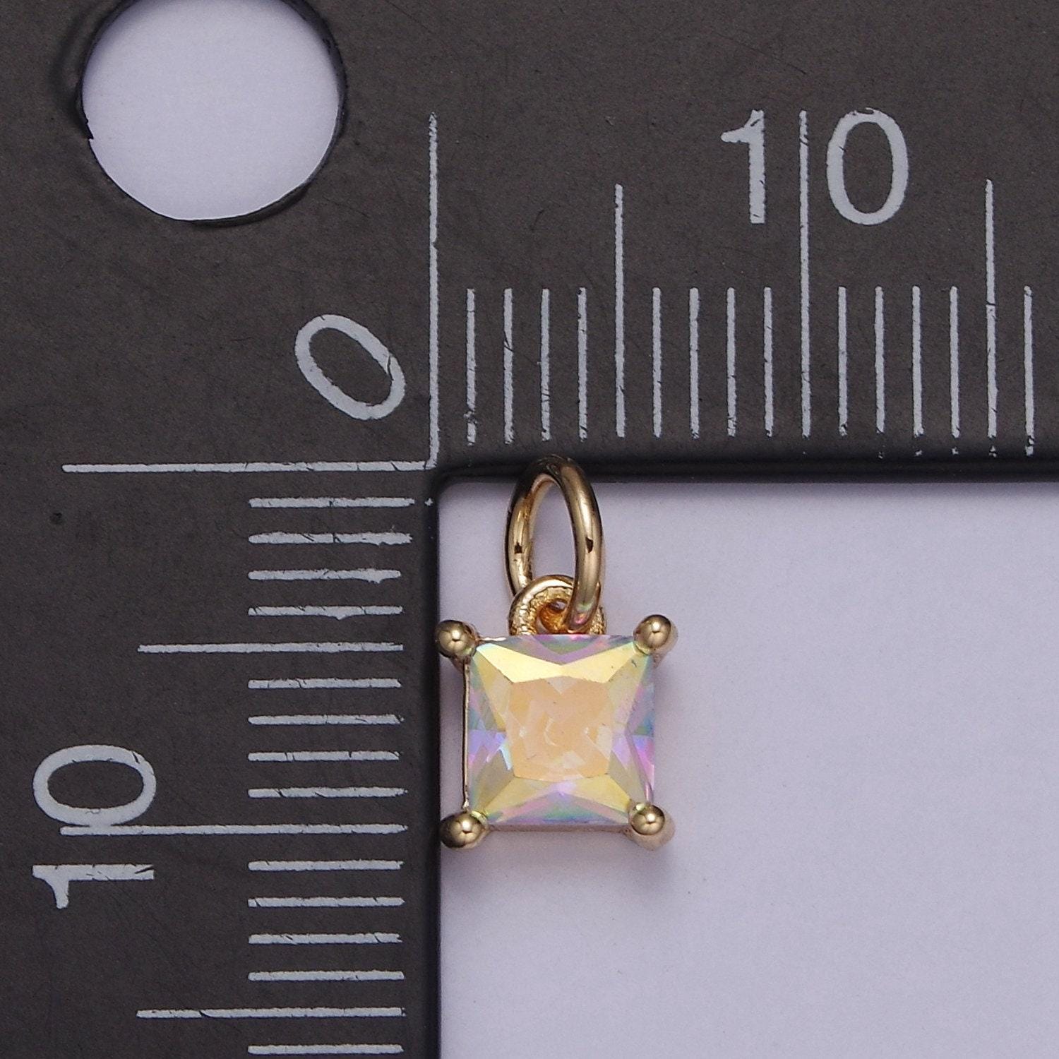 Mini square rainbow ab charm cz charm, aurore boreale cubic zirconia charm, jewelry 18k gold filled