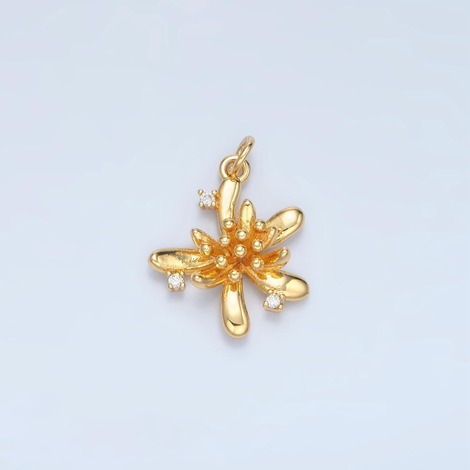 Gold & silver gold filled spider lily clear cz exotic flower charm | e-613