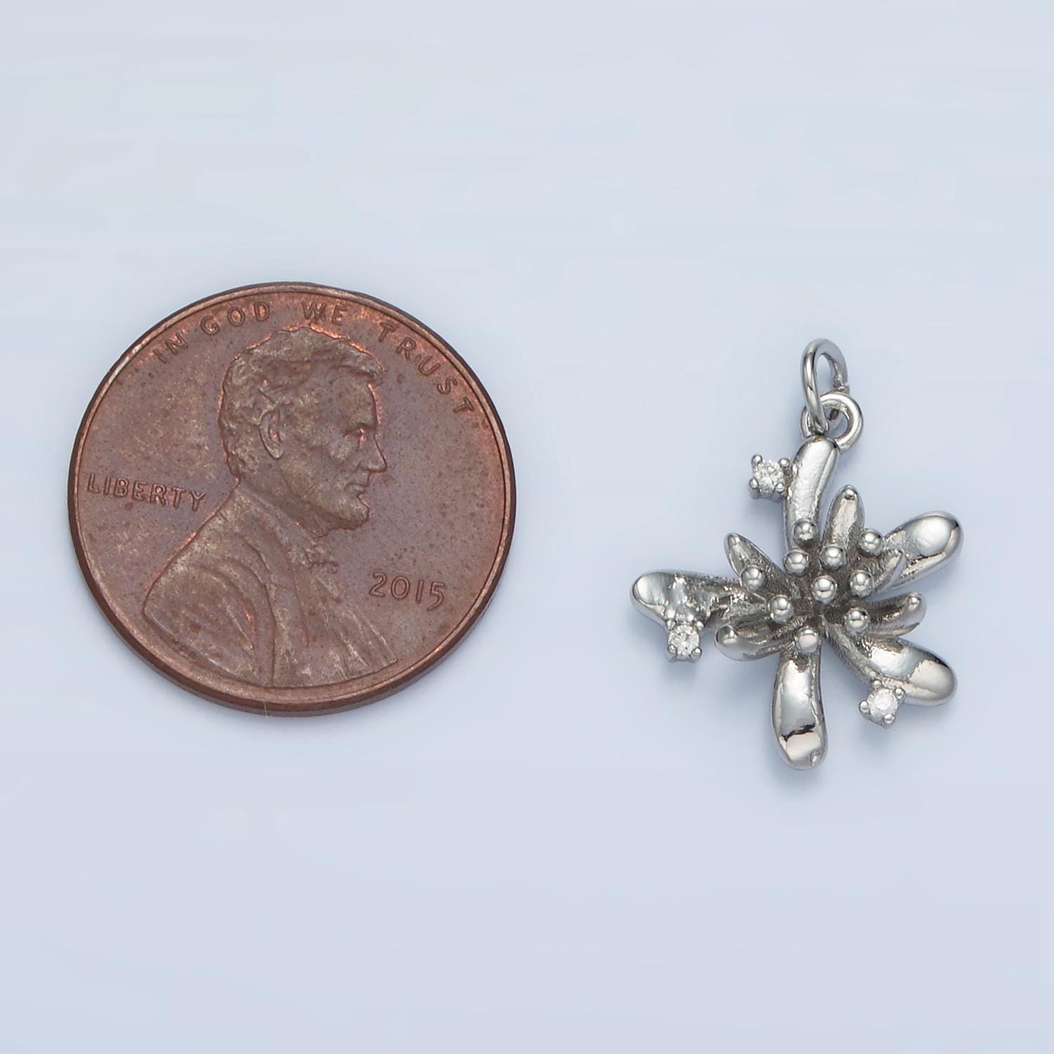 Gold & silver gold filled spider lily clear cz exotic flower charm | e-613