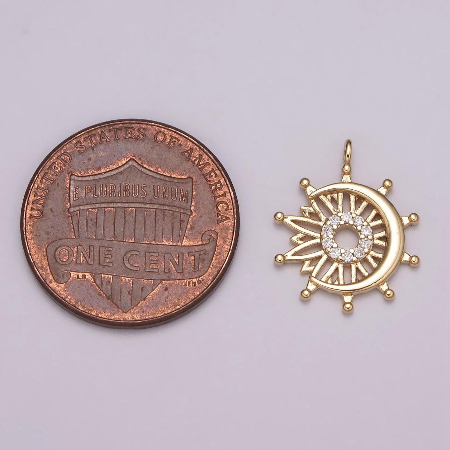Dainty sun and moon charm, celestial sunshine charm, crescent moon, sunray pendant for necklace earring supply