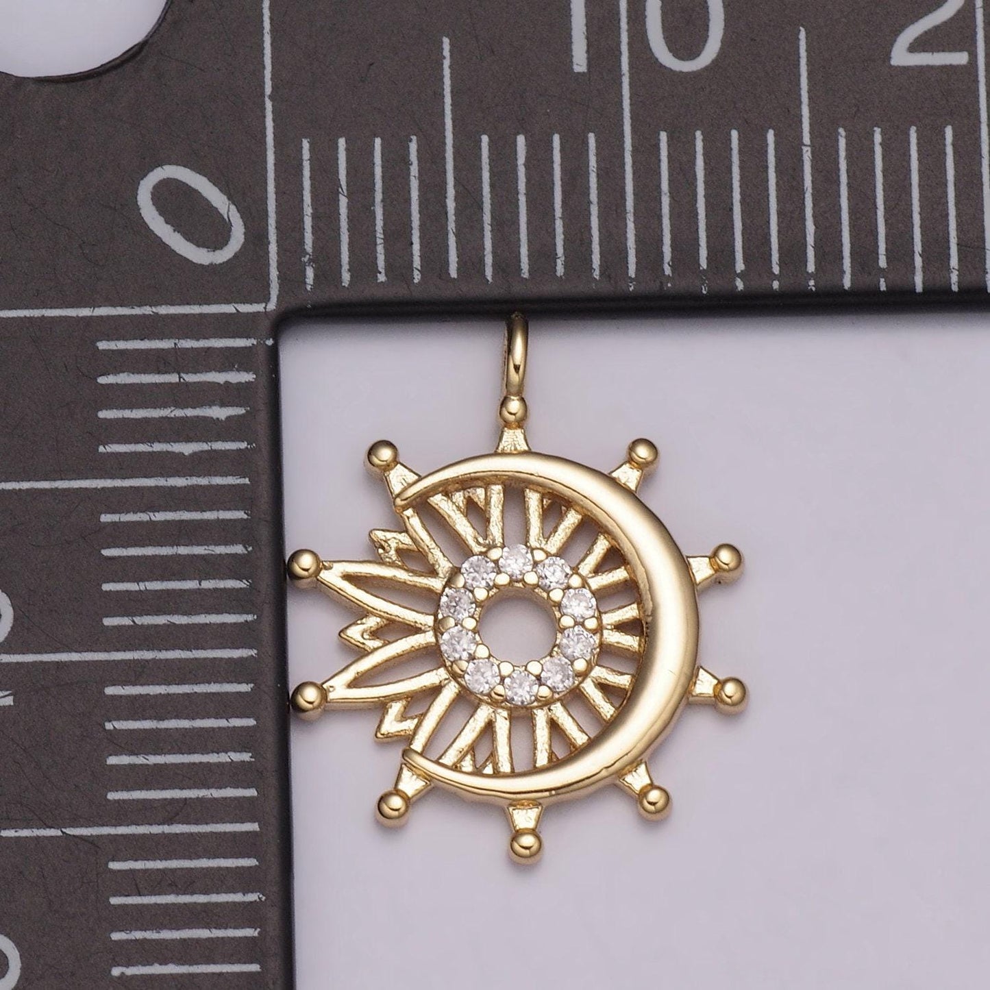 Dainty sun and moon charm, celestial sunshine charm, crescent moon, sunray pendant for necklace earring supply