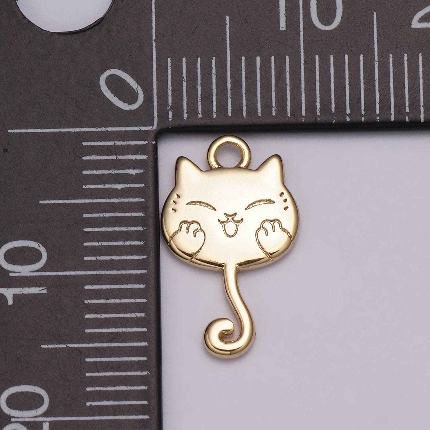 Cute gold hanging kitty kawaii charm white japanese cat charm for necklace earring bracelet phone charm