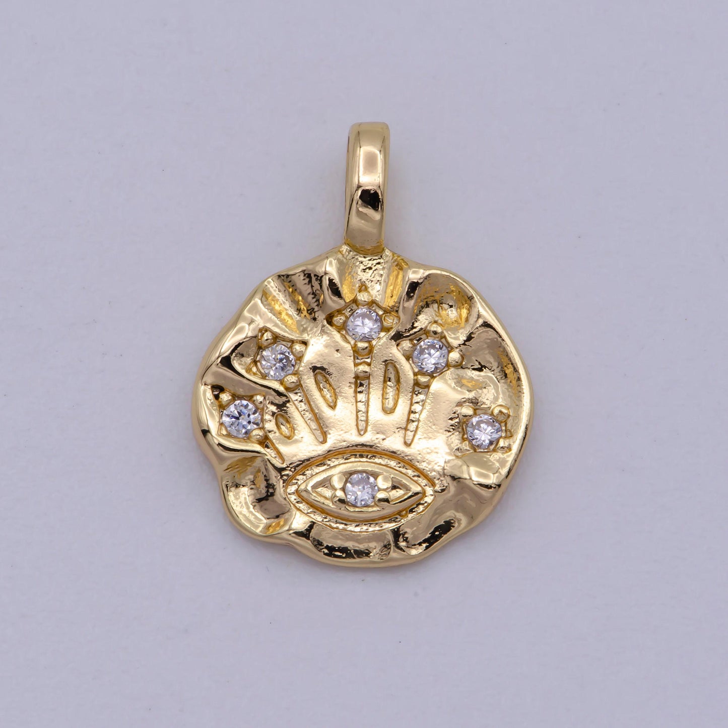 Rustic coin charm dainty evil eye pendant for necklace bracelet component gold filled