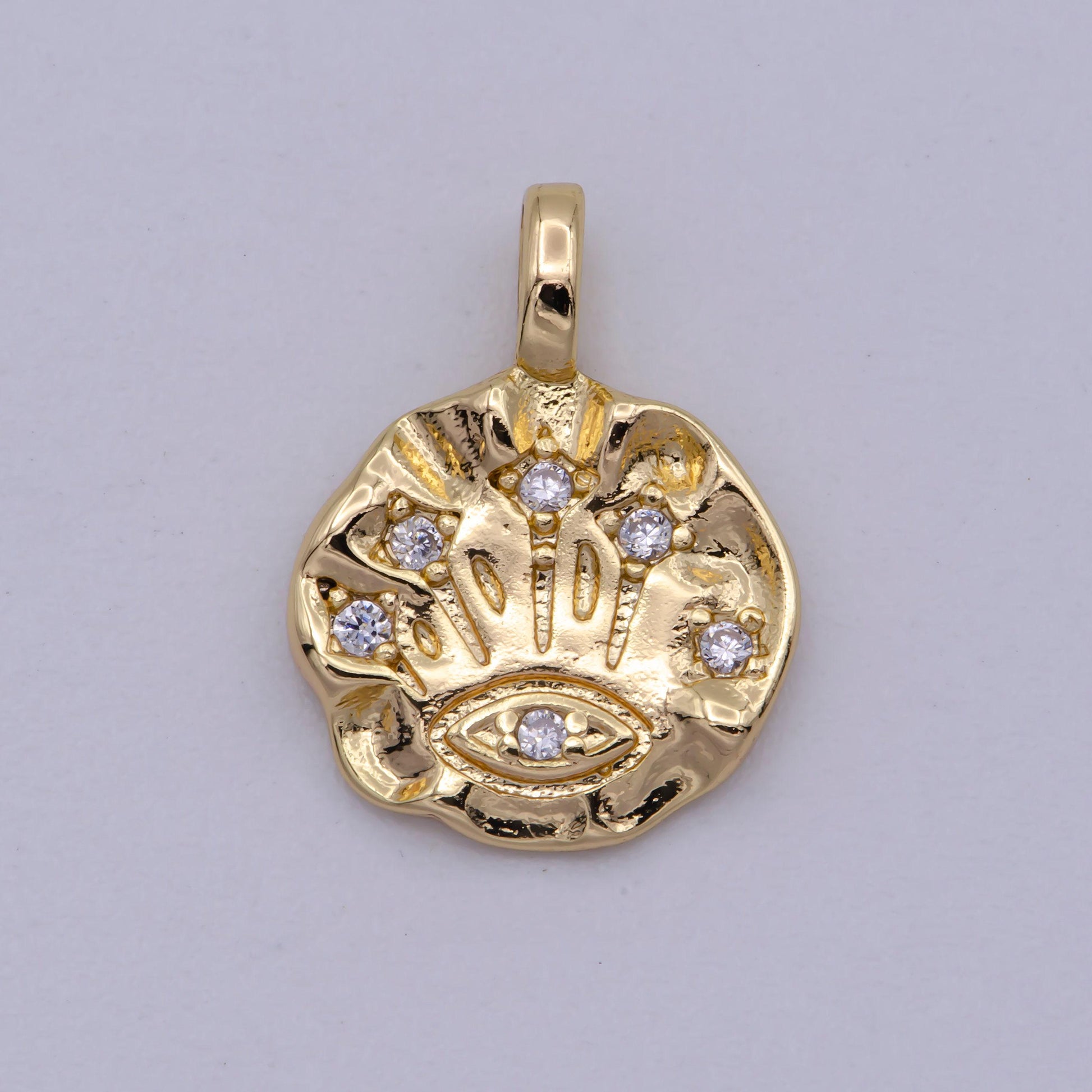 Rustic coin charm dainty evil eye pendant for necklace bracelet component gold filled
