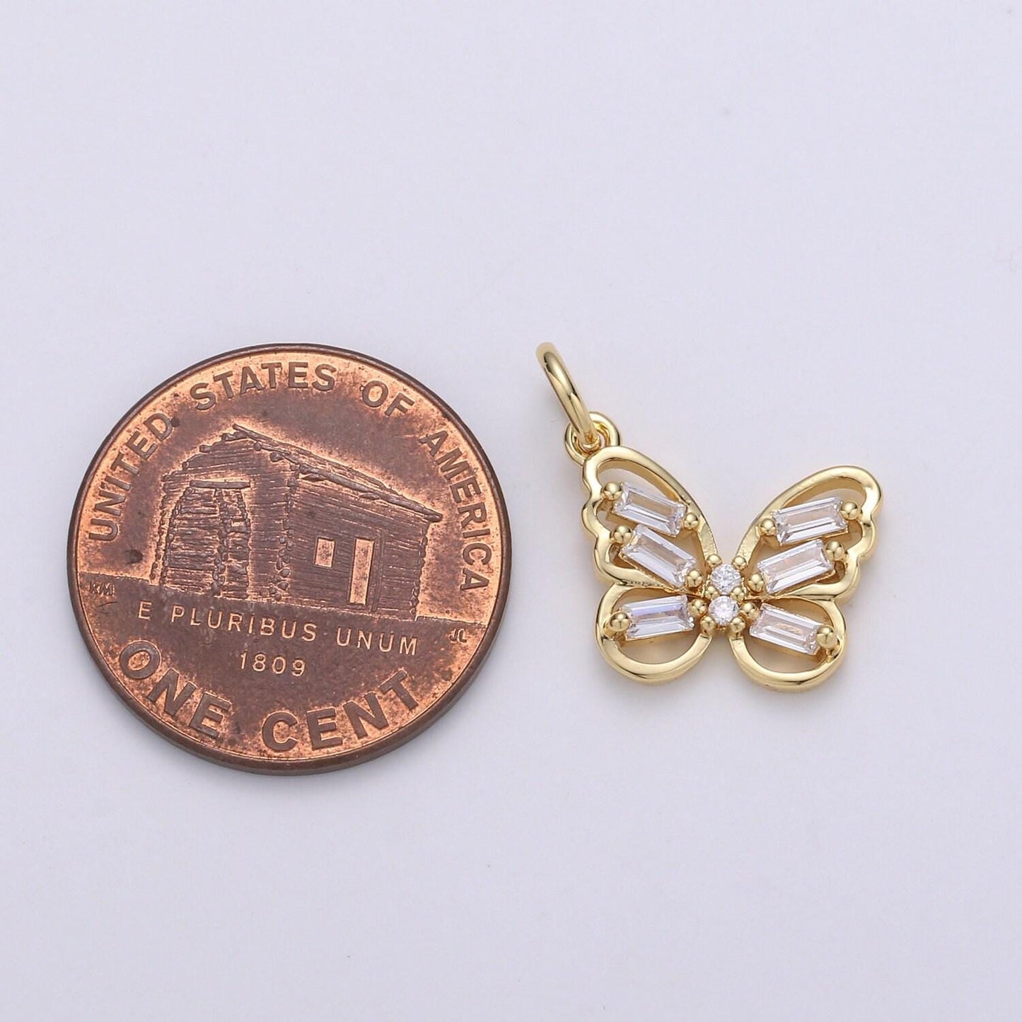 Dainty baguette 24k gold micro pave butterfly charm cubic zirconia mariposa pendant charm cz monarch charm, chgf-1973