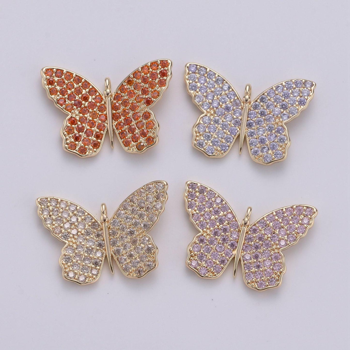 24k gold plated butterfly charm cz micro pave, butterfly pendant, butterfly bracelet, cubic zirconia charm silver mariposa charm