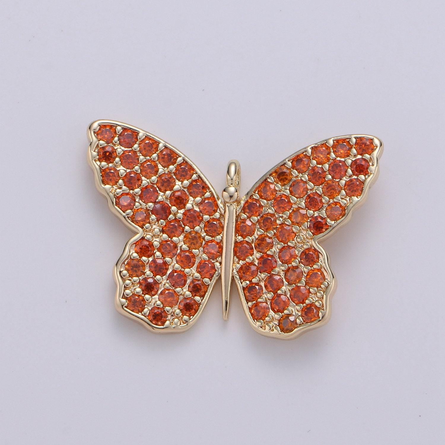 24k gold plated butterfly charm cz micro pave, butterfly pendant, butterfly bracelet, cubic zirconia charm silver mariposa charm