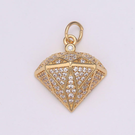 Diamond desing micro pave clear cz charm, acorn pendant geometric gold charm,diy jewelry necklace e-592