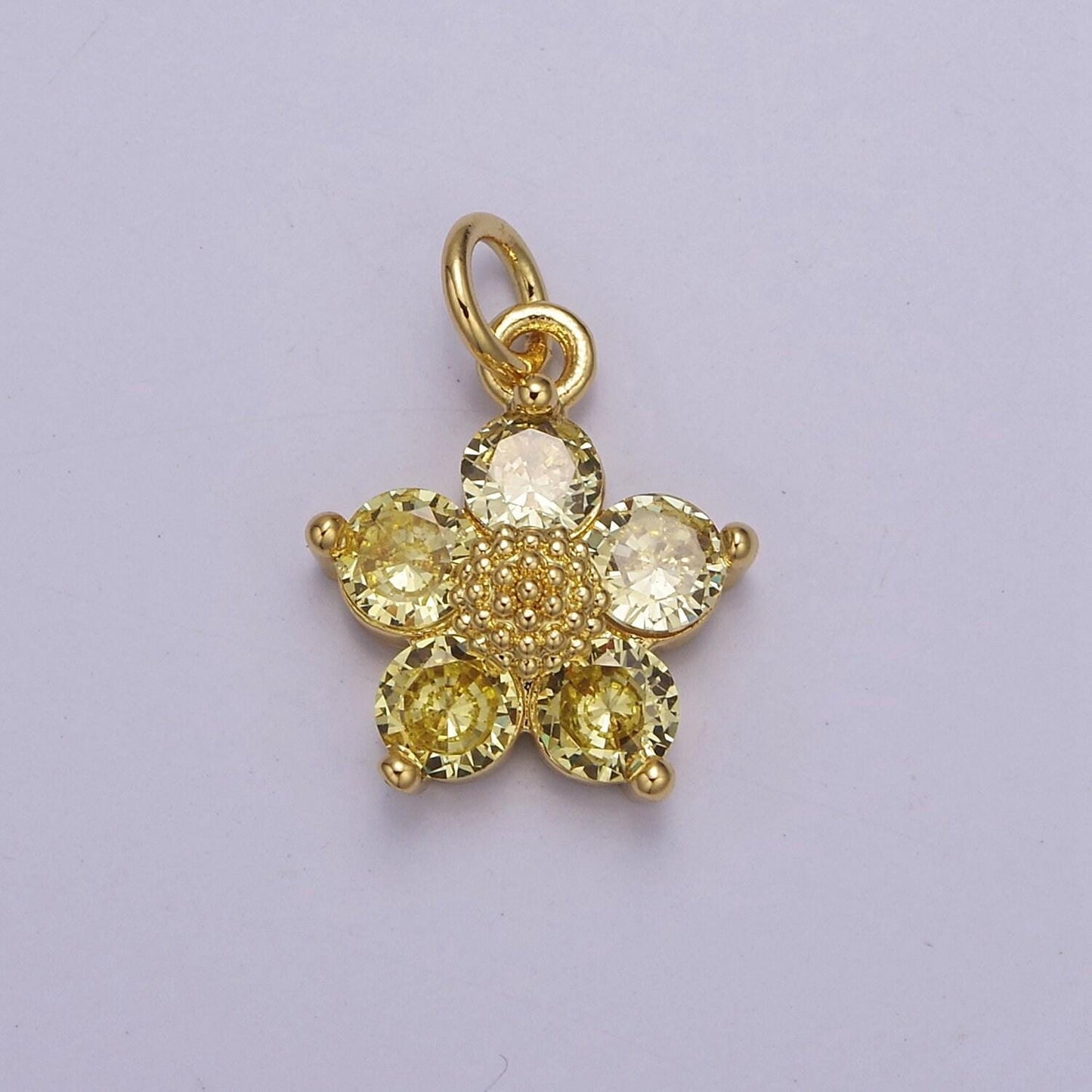 Mini cubic daisy charm in 24k gold filled cz charm for spring jewelry inspired e-550 e-551 e-639 e-640 e-641