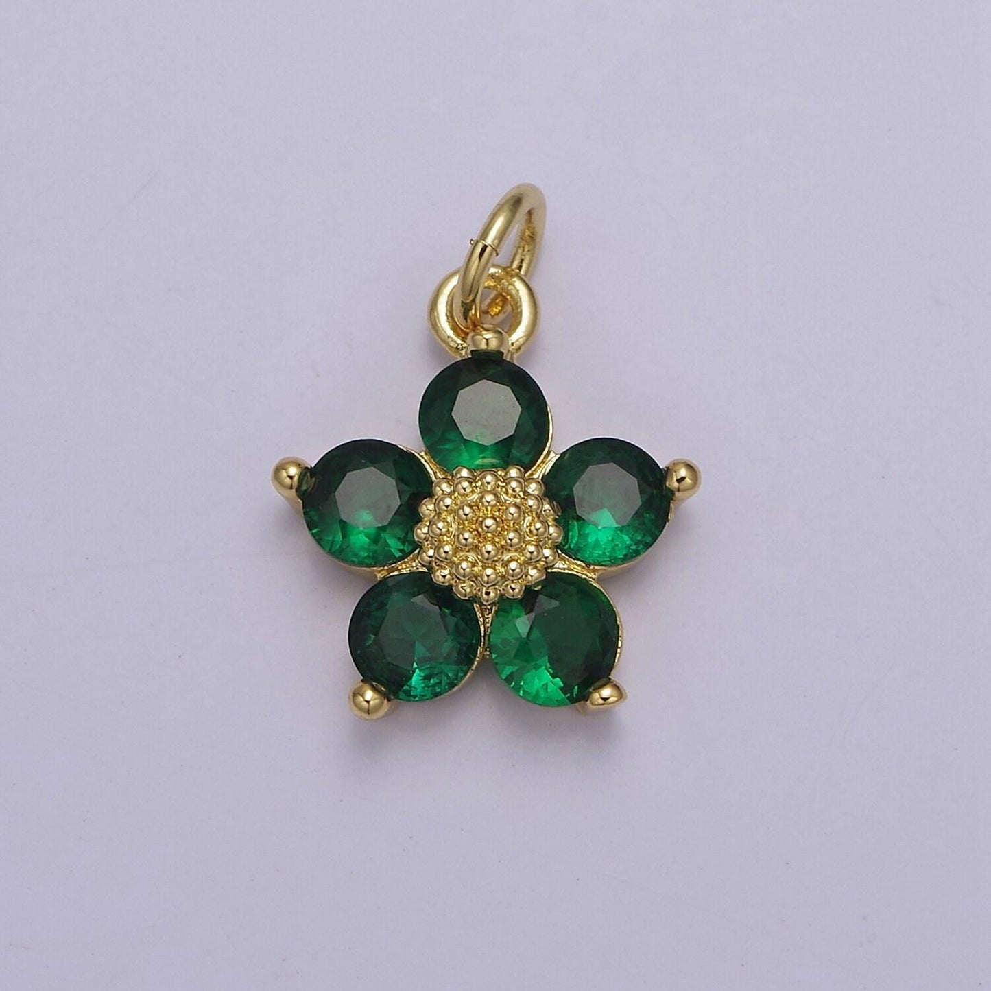 Mini cubic daisy charm in 24k gold filled cz charm for spring jewelry inspired e-550 e-551 e-639 e-640 e-641