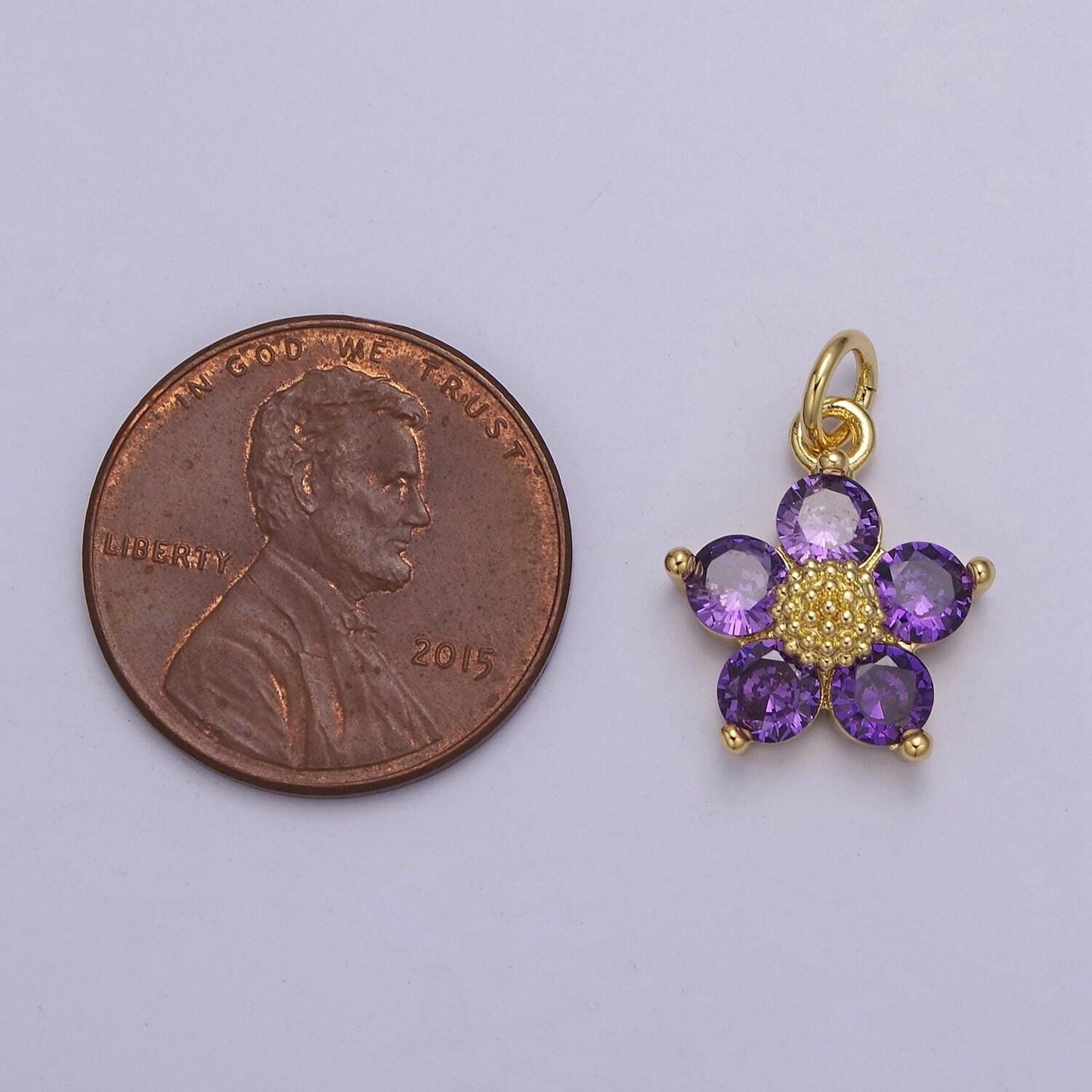 Mini cubic daisy charm in 24k gold filled cz charm for spring jewelry inspired e-550 e-551 e-639 e-640 e-641