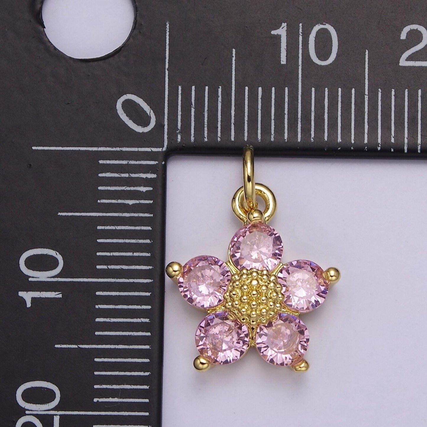 Mini cubic daisy charm in 24k gold filled cz charm for spring jewelry inspired e-550 e-551 e-639 e-640 e-641