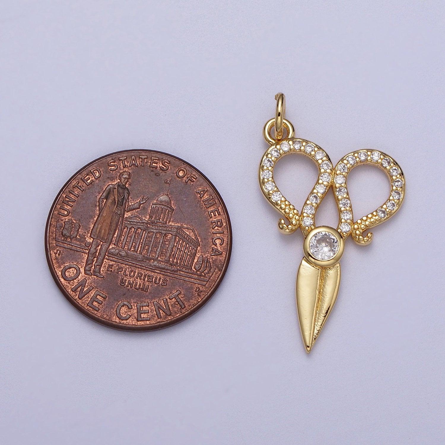 Gold plated tailor scissor pendant charm, dainty cz scissor charm pendant, for jewelry making supply e522