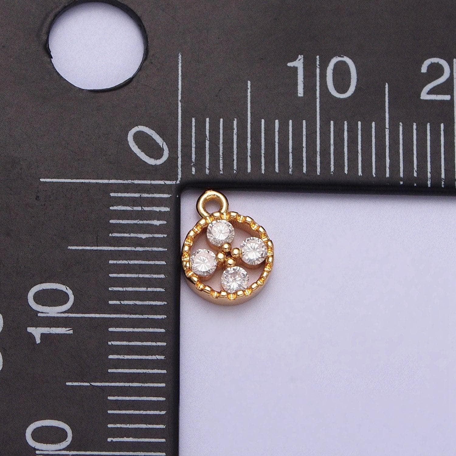 Mini clear cubic zirconia quatrefoil open round gold charm for bracelet earring necklace add on charm | e512