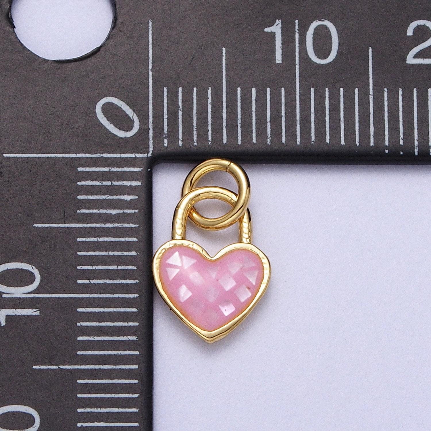 Dainty pink, green, blue white abalone shell opal heart pendant for love padlock jewelry making supply in 24k gold filled