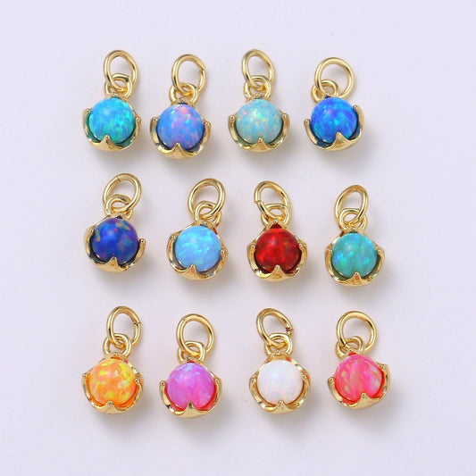 1pc solitaire opal created 14k gold pendant charm, round ball pendant charm, 5mm diameter opal dainty pendant jewelry, chgf-2004-2015
