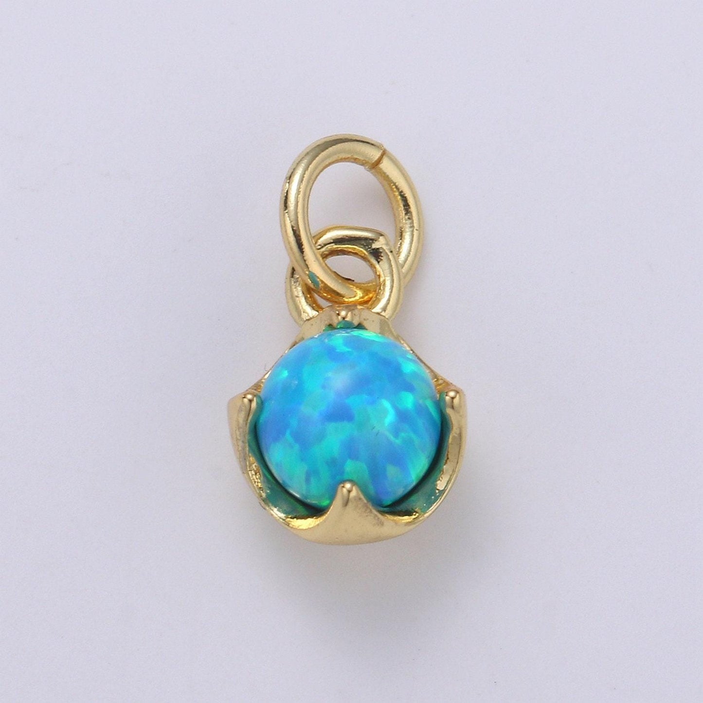 1pc solitaire opal created 14k gold pendant charm, round ball pendant charm, 5mm diameter opal dainty pendant jewelry, chgf-2004-2015