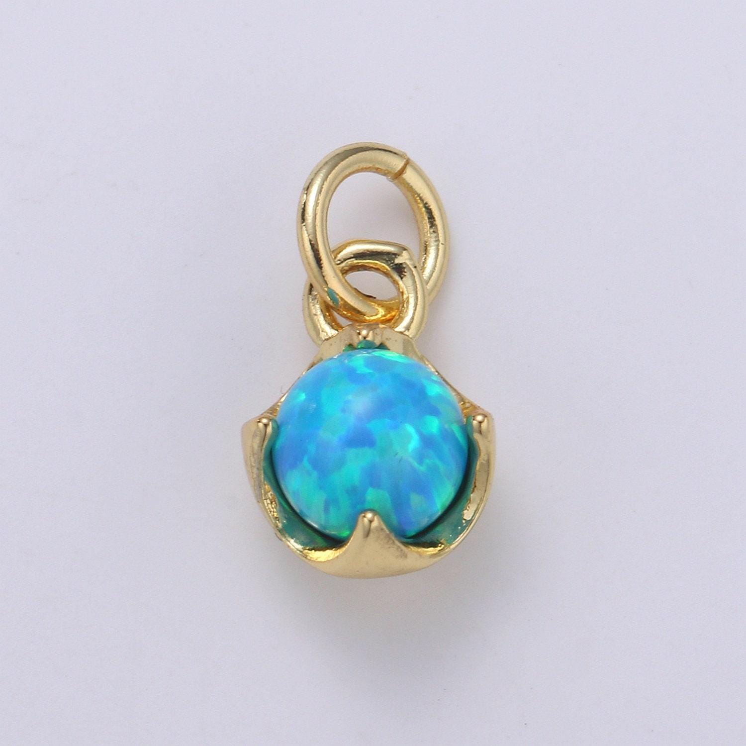 1pc solitaire opal created 14k gold pendant charm, round ball pendant charm, 5mm diameter opal dainty pendant jewelry, chgf-2004-2015