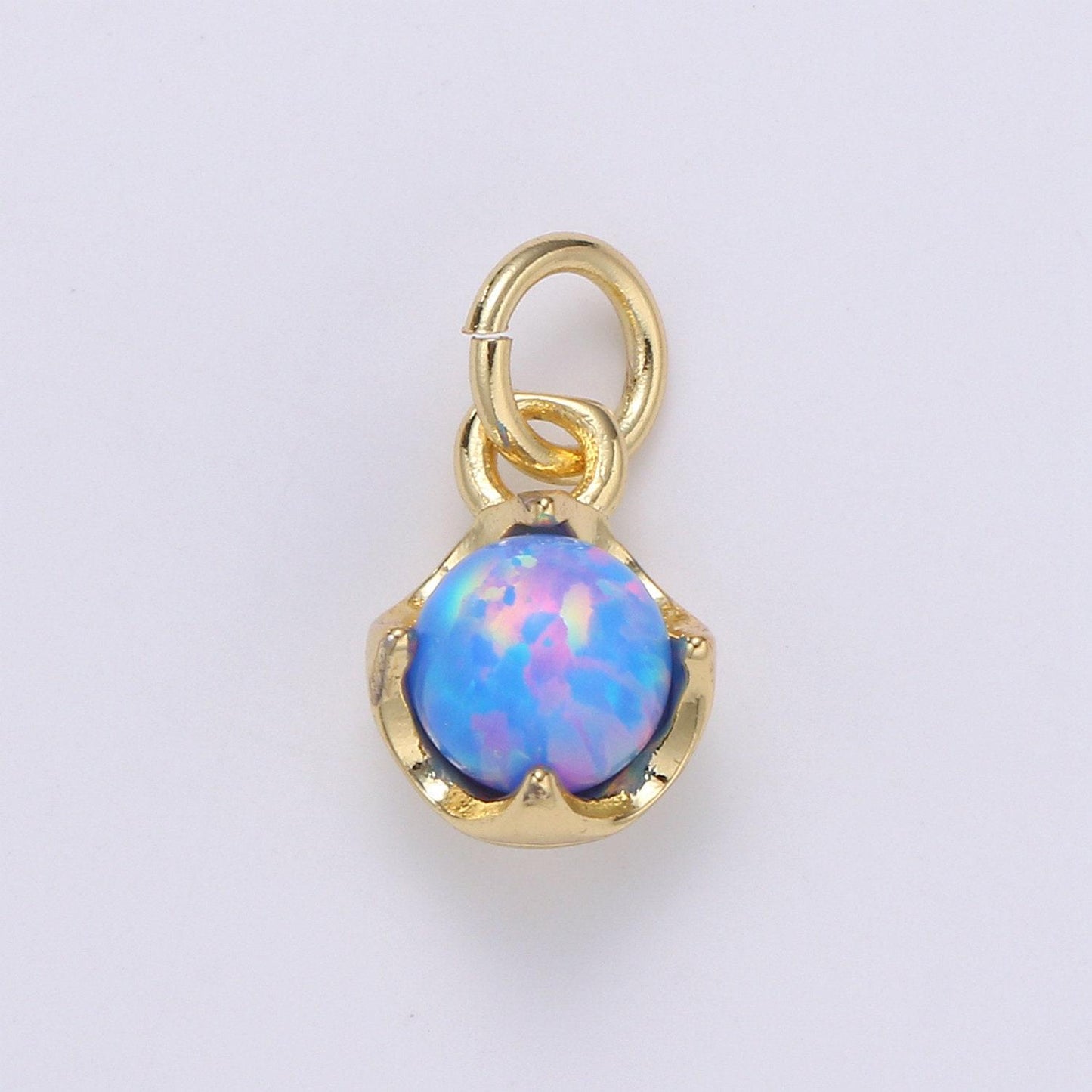 1pc solitaire opal created 14k gold pendant charm, round ball pendant charm, 5mm diameter opal dainty pendant jewelry, chgf-2004-2015