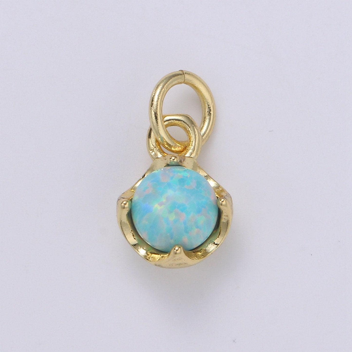 1pc solitaire opal created 14k gold pendant charm, round ball pendant charm, 5mm diameter opal dainty pendant jewelry, chgf-2004-2015