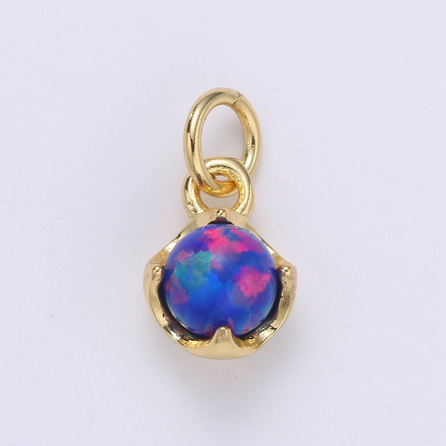 1pc solitaire opal created 14k gold pendant charm, round ball pendant charm, 5mm diameter opal dainty pendant jewelry, chgf-2004-2015