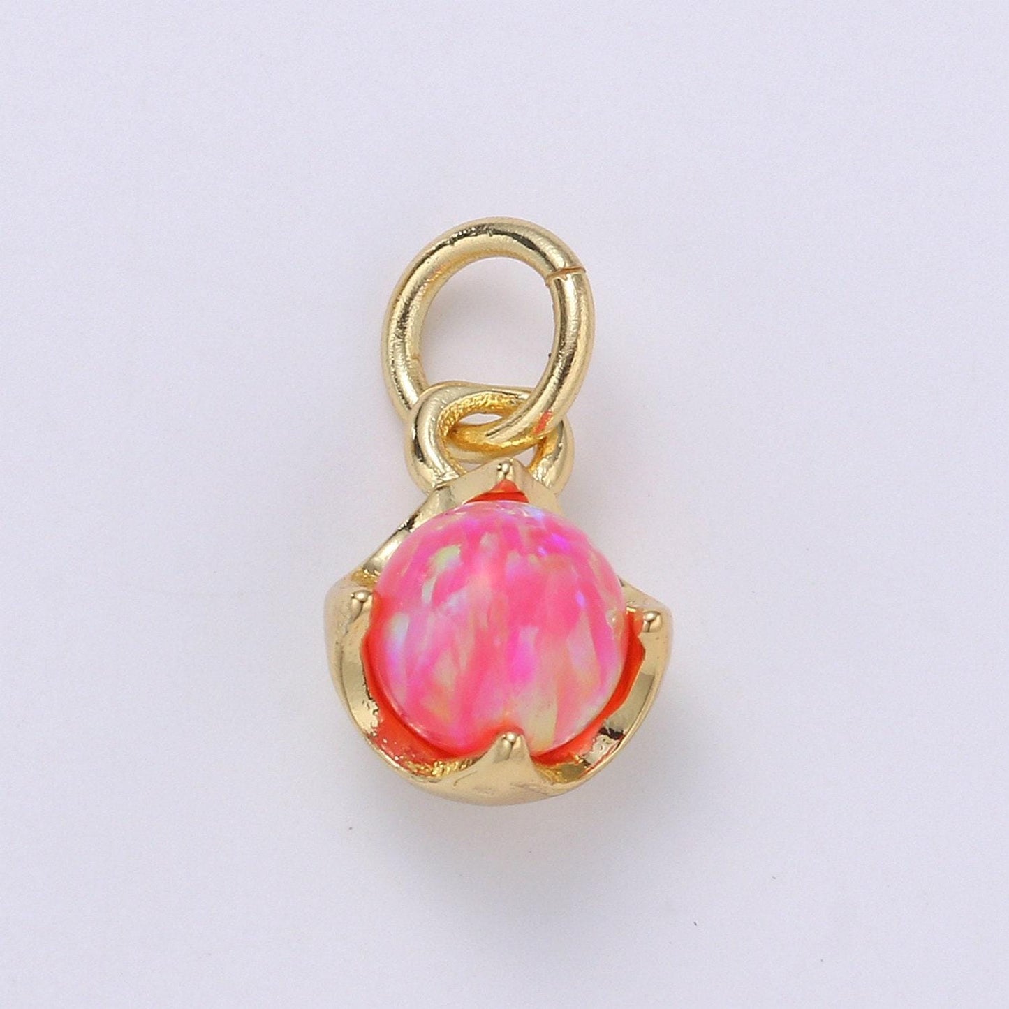 1pc solitaire opal created 14k gold pendant charm, round ball pendant charm, 5mm diameter opal dainty pendant jewelry, chgf-2004-2015