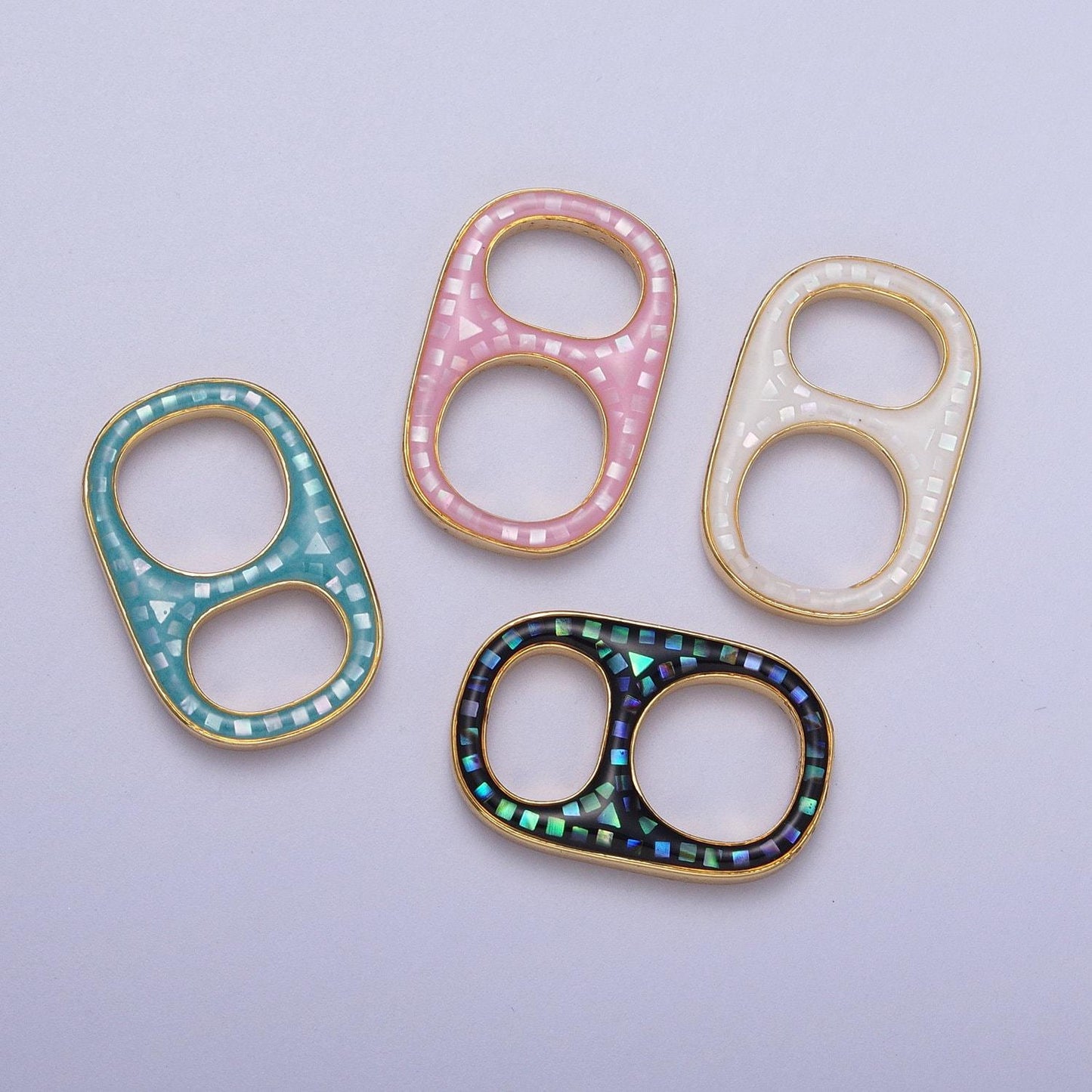 Dainty pink, blue white abalone shell opal soda cap pendant jewelry making supply in 24k gold filled soda tab charm c-102