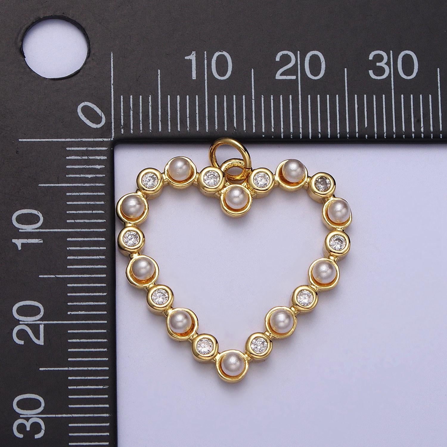 Dainty heart pearl charm open heart pendant for necklace bracelet component diy jewelry supply e446