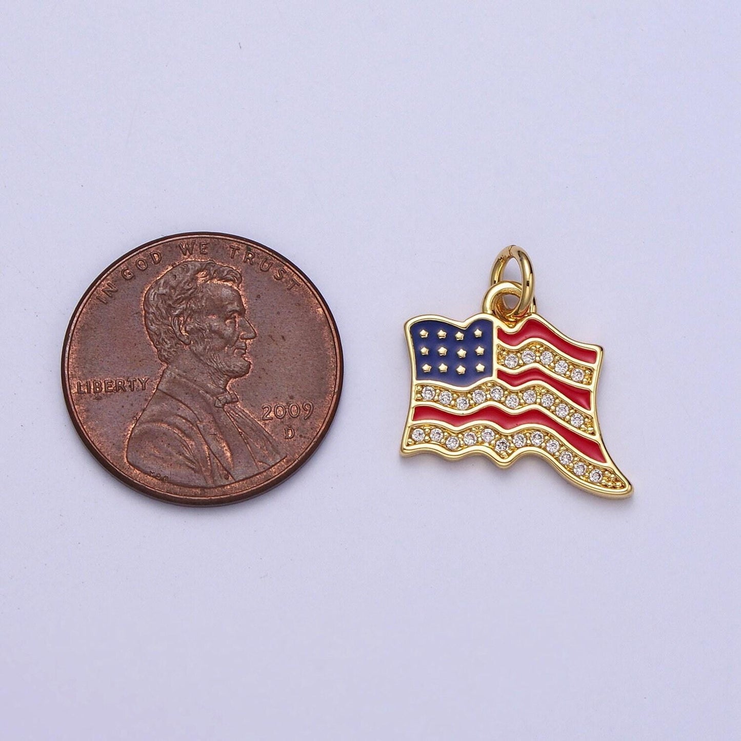 Cubic gold american flag charm with enamel, united states patriotic vote presidential 4th of july inspired necklace bracelet earring e443